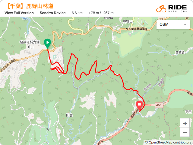 千葉【鹿野山林道】のルート地図