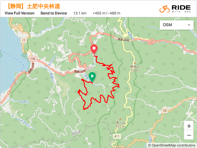 静岡【土肥中央林道】のルート地図