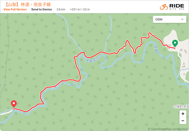 林道・奈良子線（山梨）のルート地図