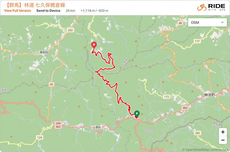 林道 七久保橋倉線（群馬）の地図