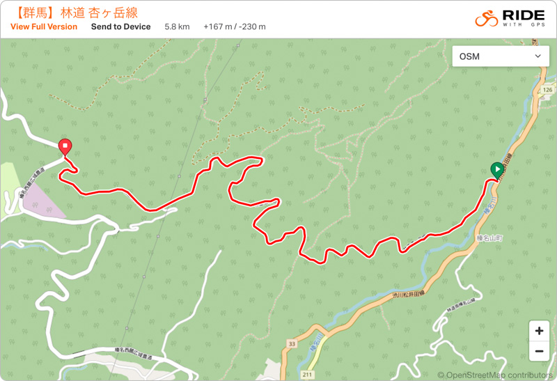 林道 杏ヶ岳線（群馬）の地図